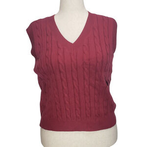 Elesol Burgundy Cable Knit Sleeveless V‑Neck Sweater Women’s XL NWT